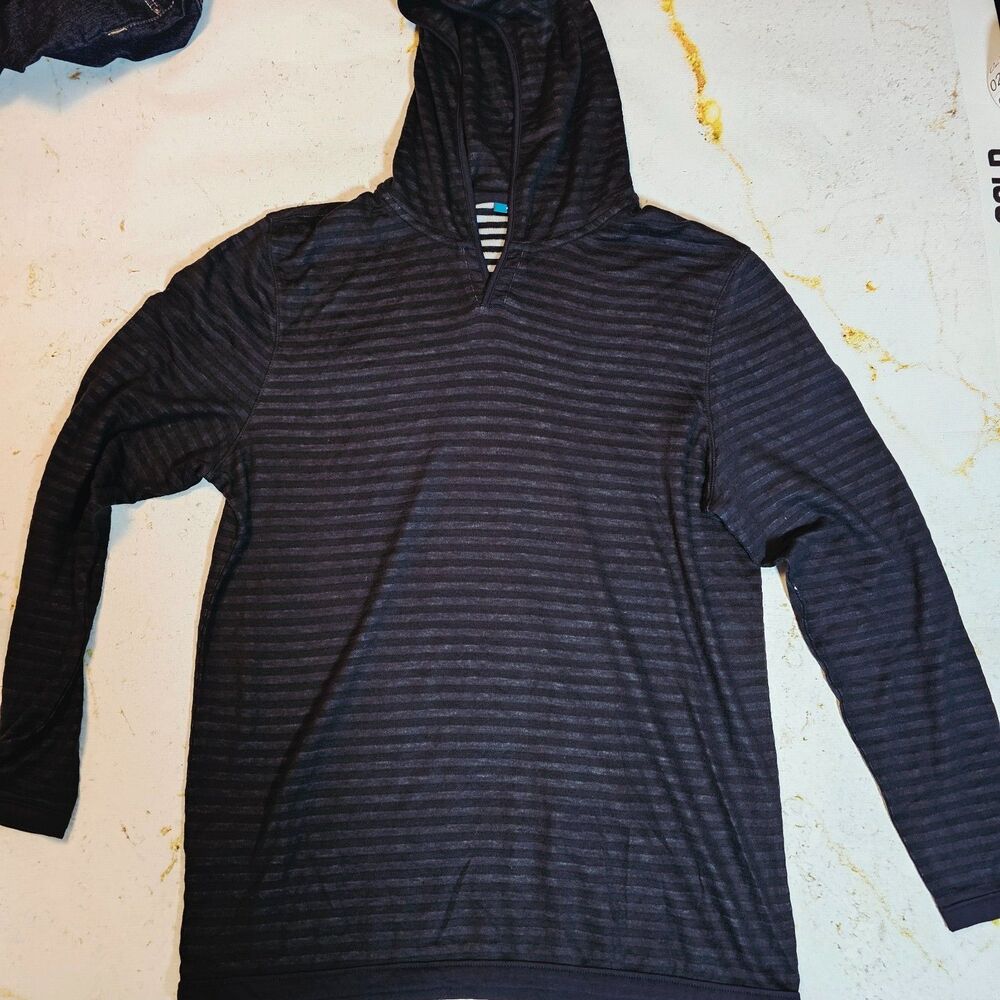 Perry Ellis Hoodie XL Black Striped Lightweight Pullover Men’s EUC Casual